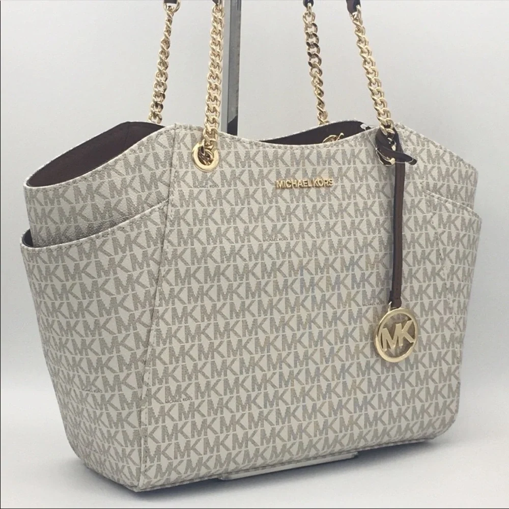 MICHAEL KORS LG CHAIN SHOULDER TOTE VANILLA - Picture 11 of 16